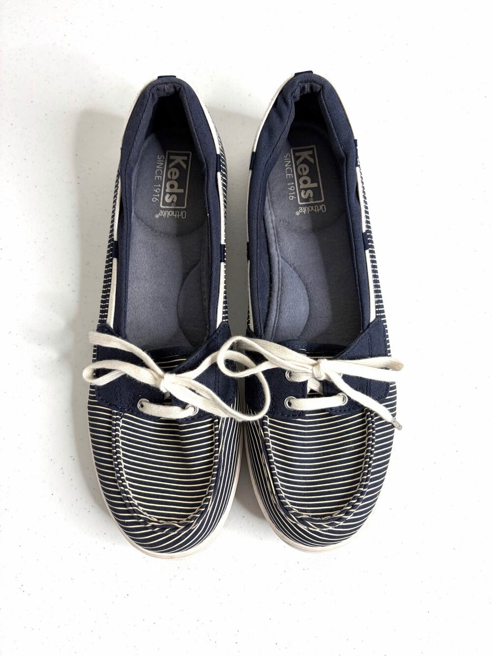 Keds Pinstriped Canvas Boat Shoes Womens Sz 9.5 Ortholite Comfort Casual Coastal